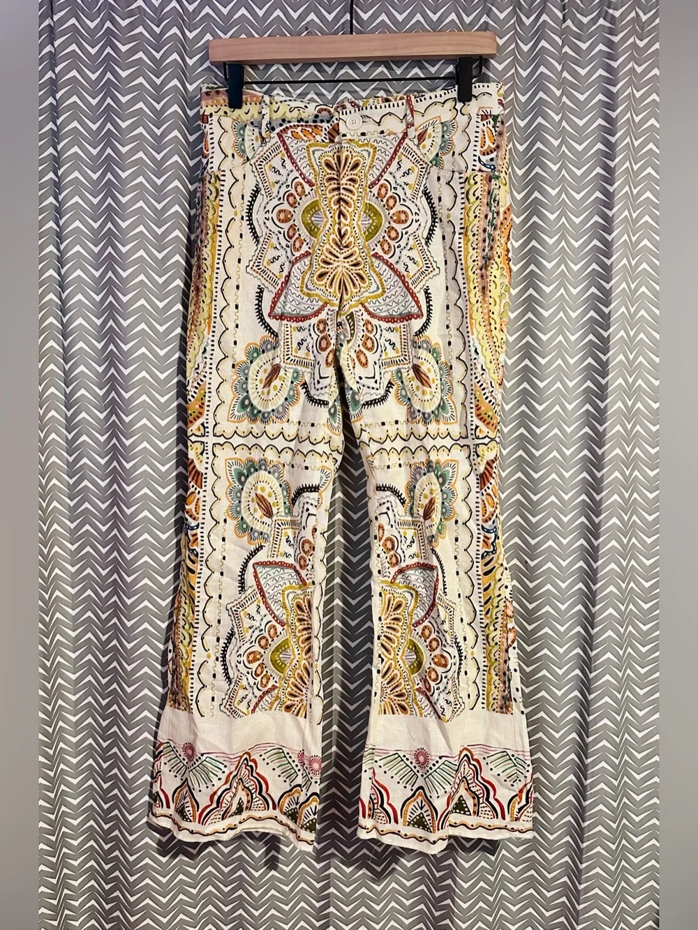 Zara | Paisley Linen-blend Mini Flare Pants, Small